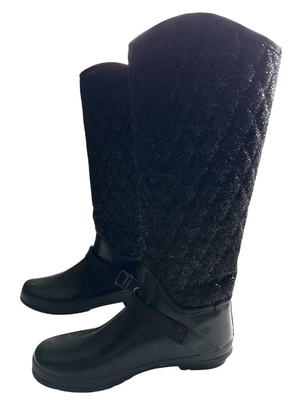 Sperry Black Glitter Quilted Waterproof Rubber Rain Boots Top Sider Size 9 - Picture 3 of 8